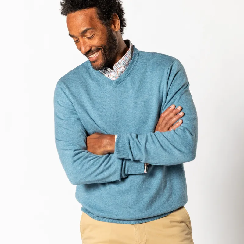 Buckley Merino V-Neck Sweater - Shadow Blue Heather sold by Duck Head