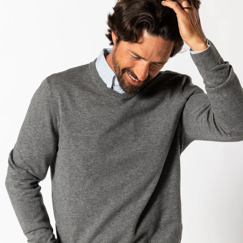 Buckley Merino V-Neck Sweater - Brushed Nickel made by Duck Head