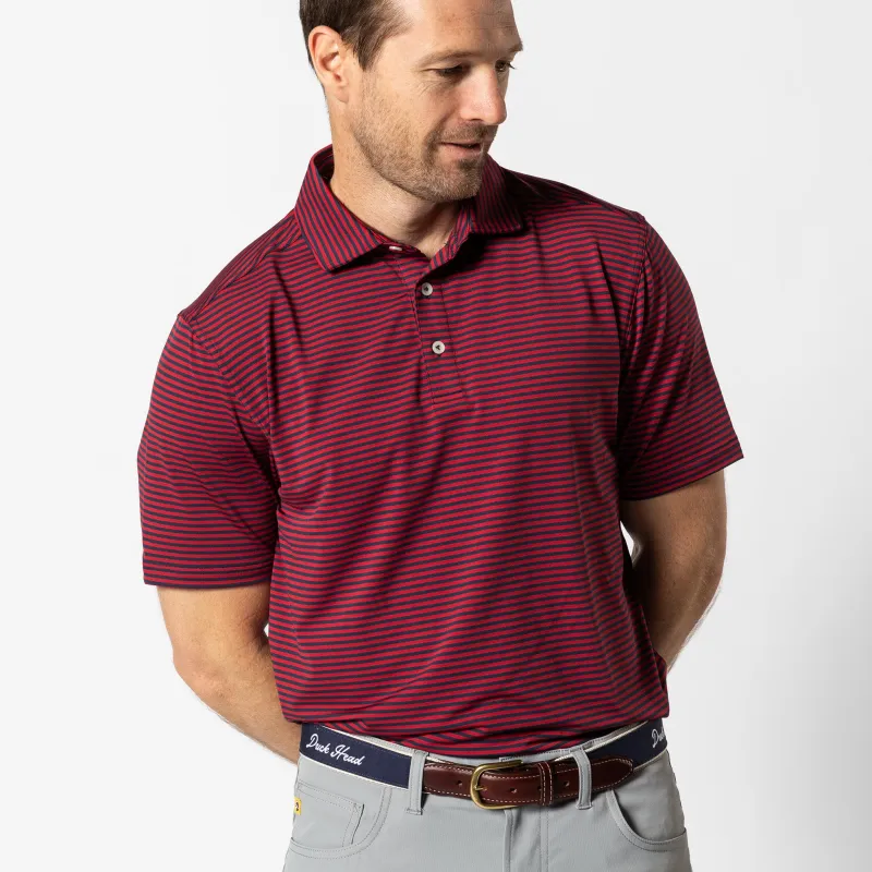 Long Drive Performance Polo - Kirk Stripe - Rio Red sold by Duck Head