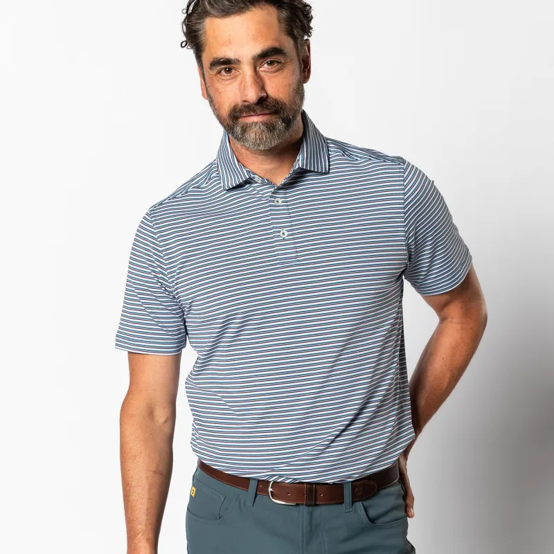 Long Drive Performance Polo - Barker Stripe - Teal Blue sold by Duck Head