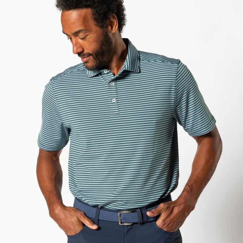 Long Drive Performance Polo - Barker Stripe - Forest Green sold by Duck Head