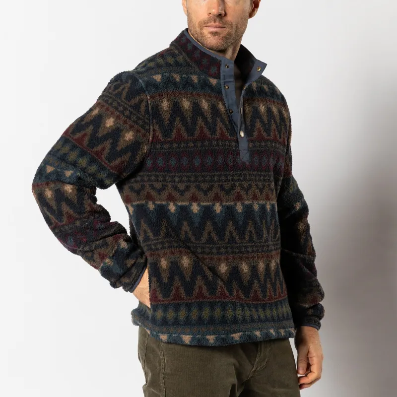 Pineview Fleece 1/4 Snap Pullover - Wicks Print - Navy made by Duck Head