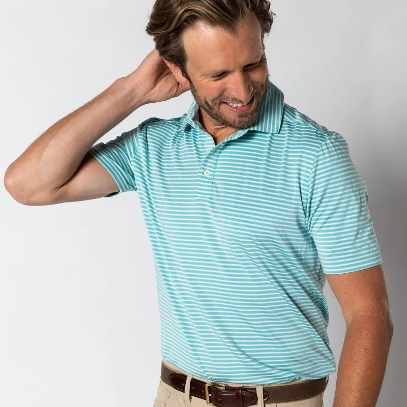 Long Drive Performance Polo - Davis Stripe - Marine Blue sold by Duck Head
