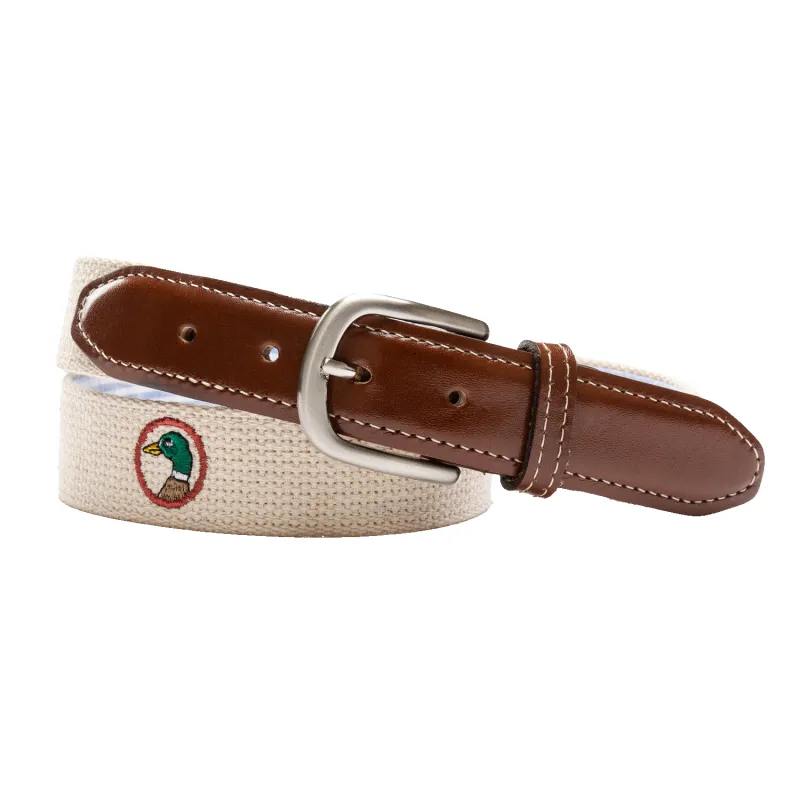 Embroidered Logo Web Belt - Stone sold by Duck Head