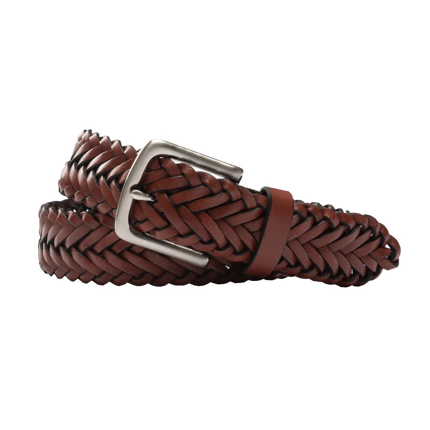 Braided Leather Belt - Brown with Nickel Buckle sold by Duck Head
