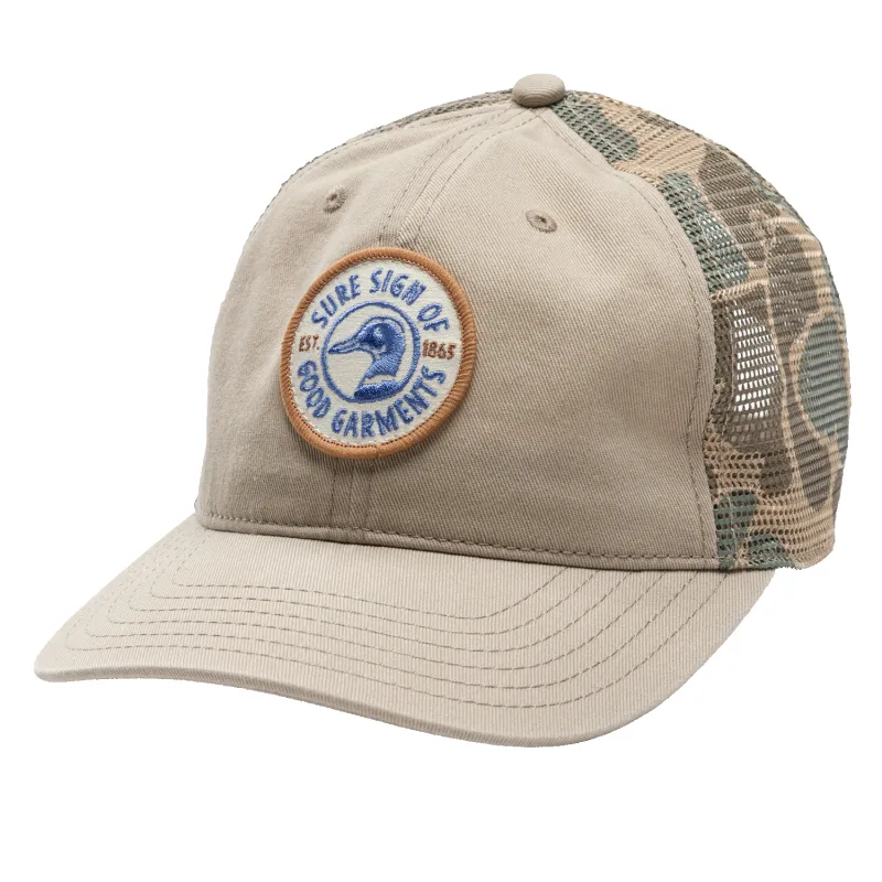 Trucker Hat With Camo Mesh - Stone sold by Duck Head