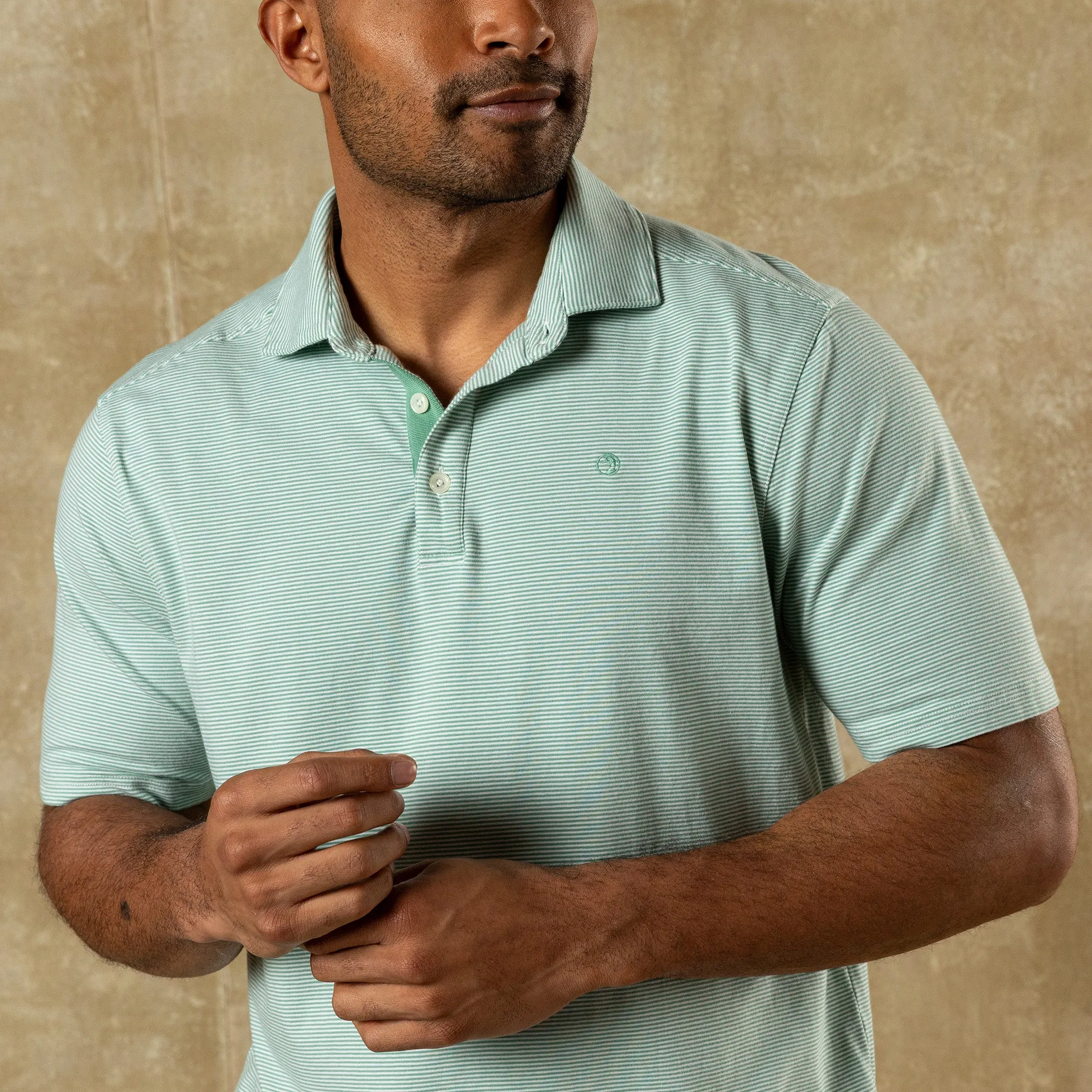Hanover Pima Cotton Jersey Polo - Blaine Stripe - Aspen Green sold by Duck Head