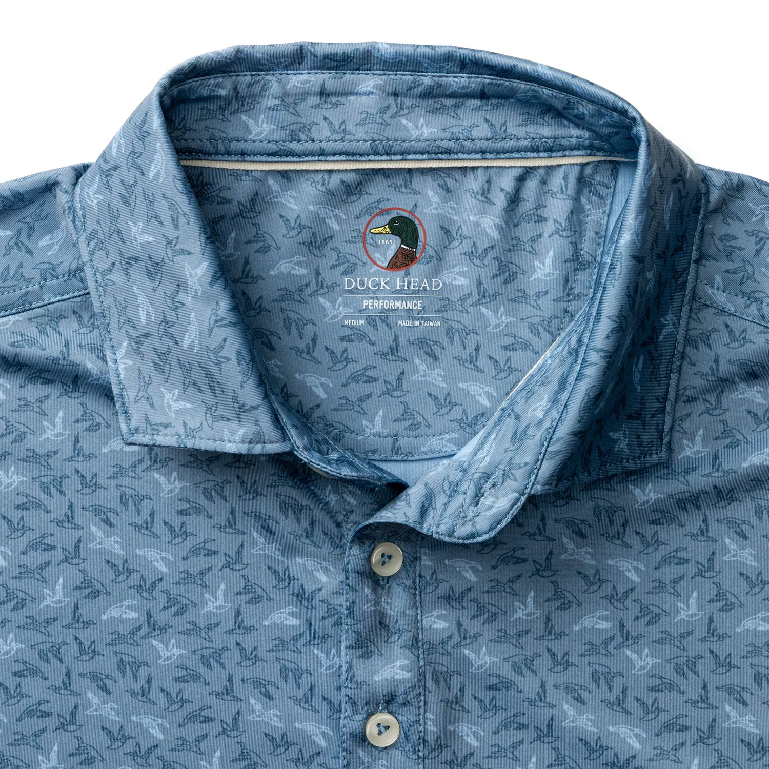 Long Drive Performance Polo - Wingbeat Print - Chambray Blue sold by Duck Head product image thumbnail 5