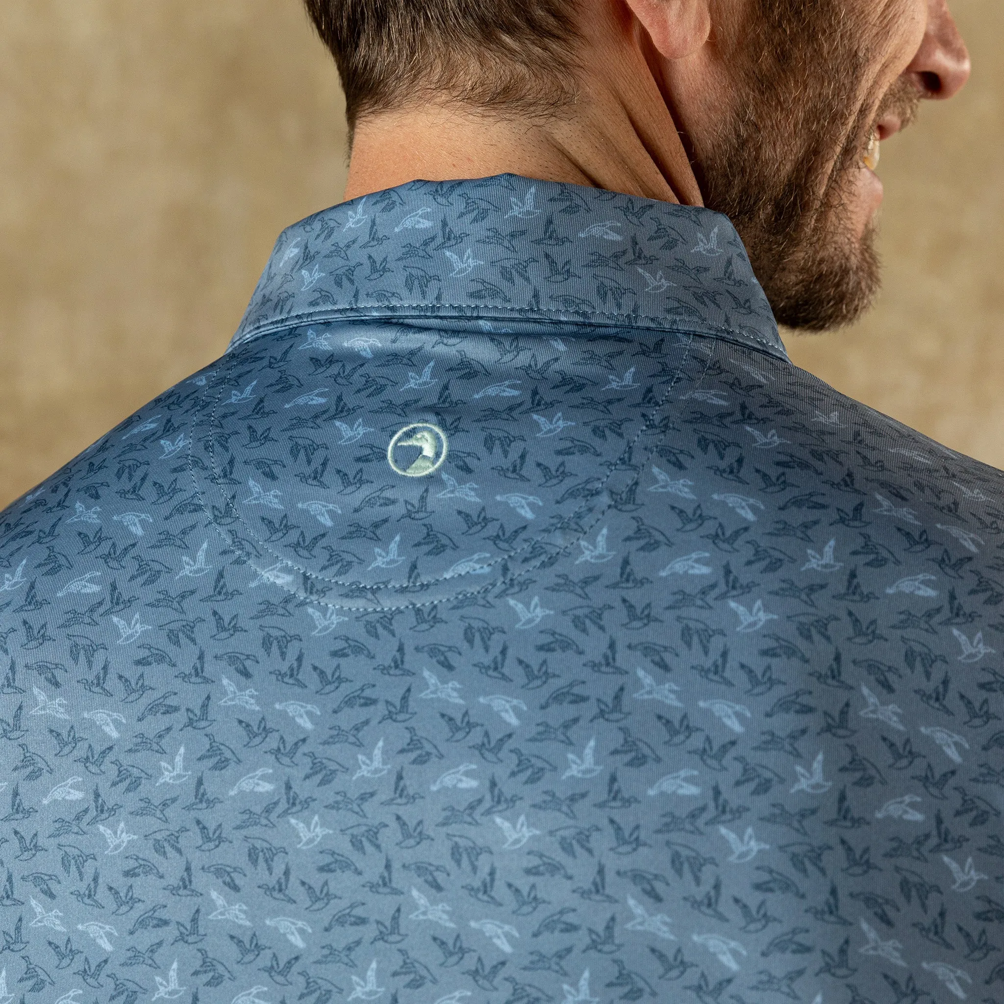 Long Drive Performance Polo - Wingbeat Print - Chambray Blue sold by Duck Head product image thumbnail 3