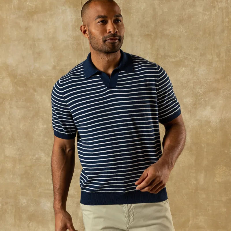 Reeves Striped Sweater Polo - Navy made by Duck Head