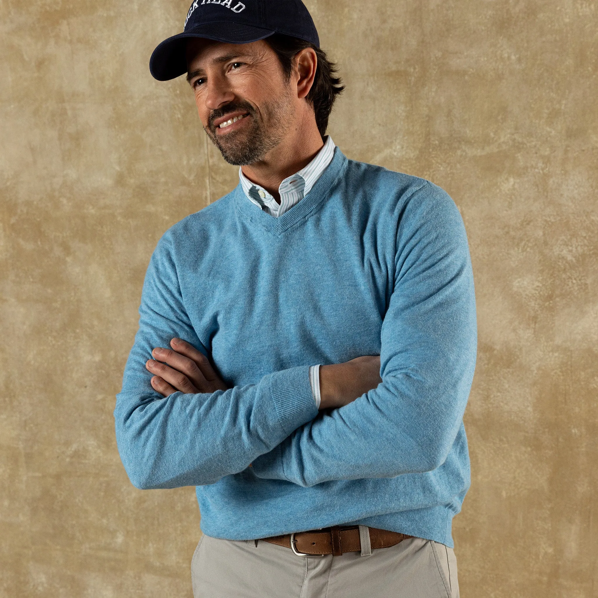 Buckley Jersey V-Neck Sweater - Blue Heather sold by Duck Head