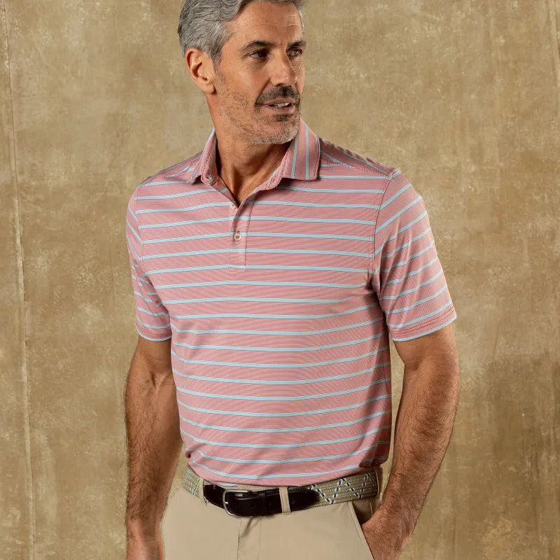 Long Drive Performance Polo - Eldred Stripe - Rosewood sold by Duck Head