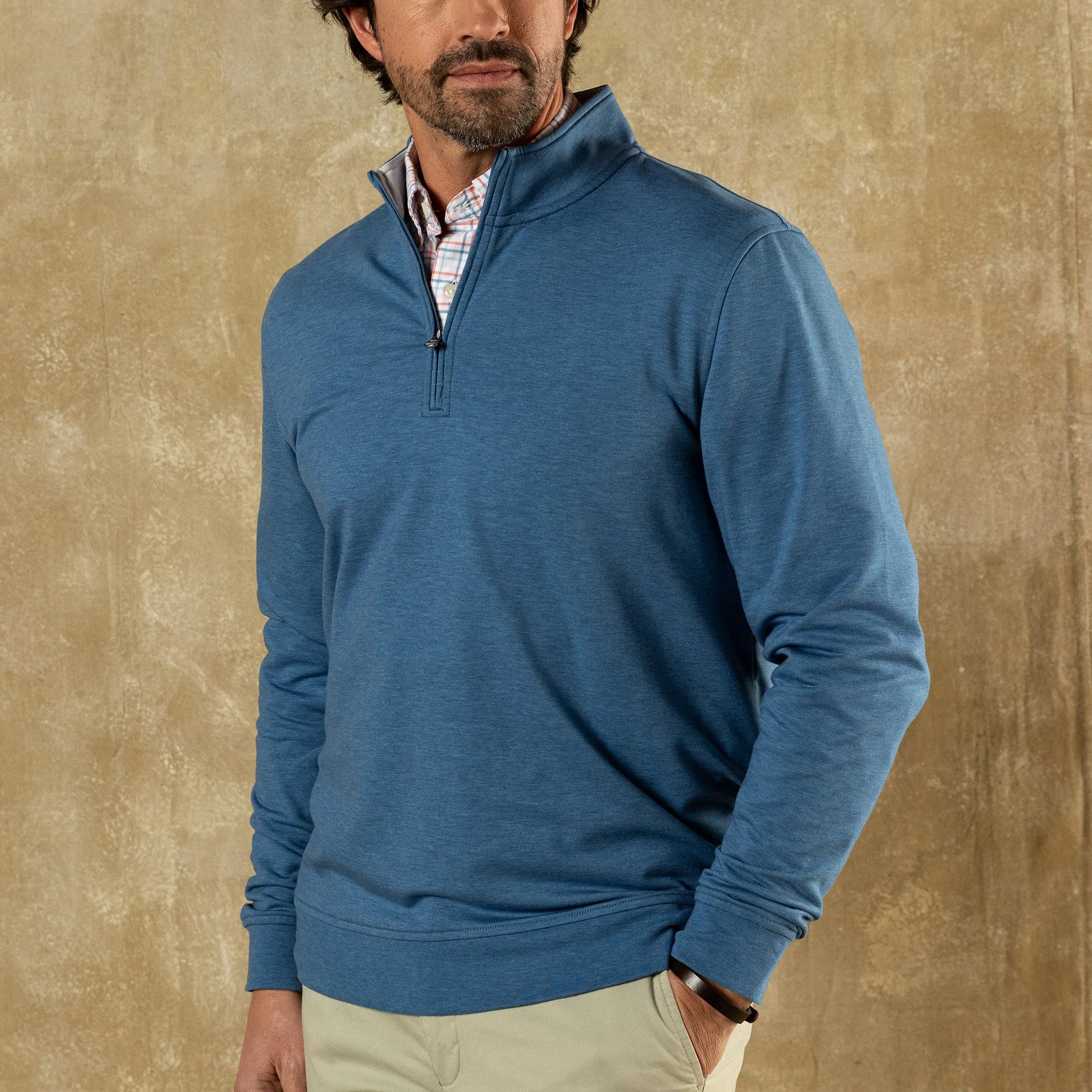 Dunmore Performance 1/4 Zip Pullover - Blue Horizon Heather sold by Duck Head