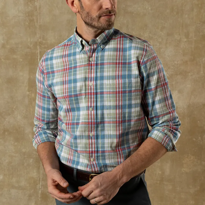Cotton Chambray Sport Shirt - Thorne Plaid - Sunwashed Blue made by Duck Head