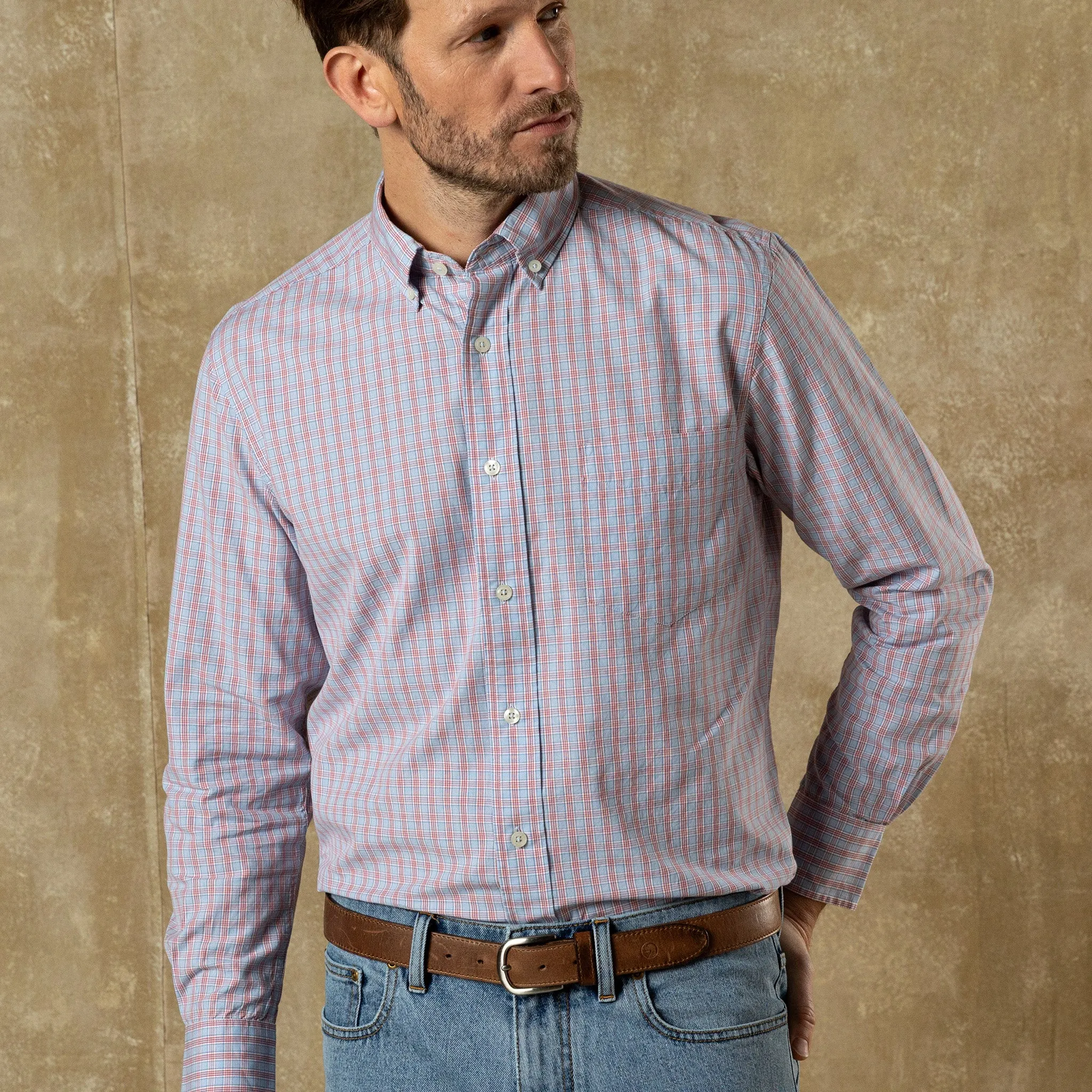 Cotton Cashmere Poplin Sport Shirt - Mattox Plaid - Serenity Blue sold by Duck Head
