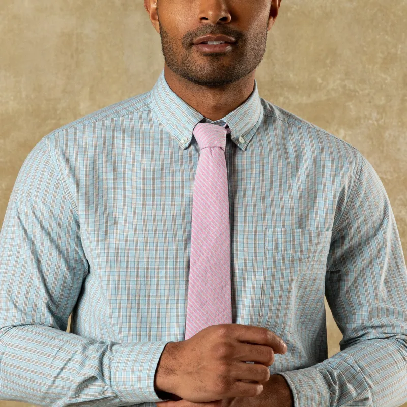 Cotton Cashmere Poplin Sport Shirt - Mattox Plaid - Lake Blue made by Duck Head