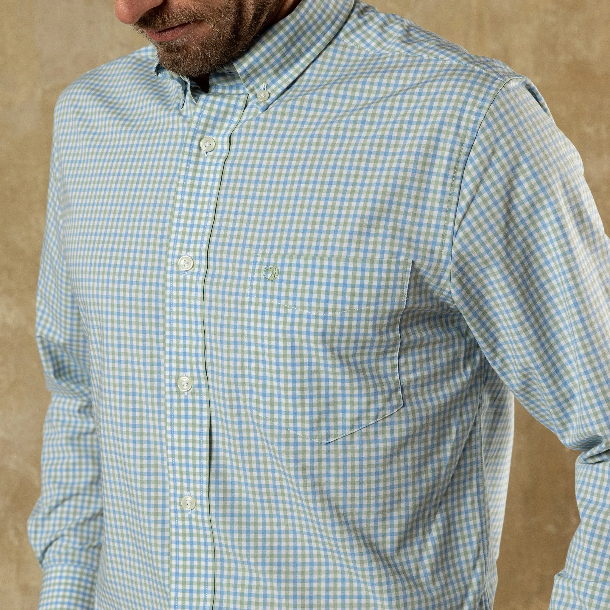 Performance Poplin Sport Shirt - Shaw Gingham - Sage sold by Duck Head product image thumbnail 2