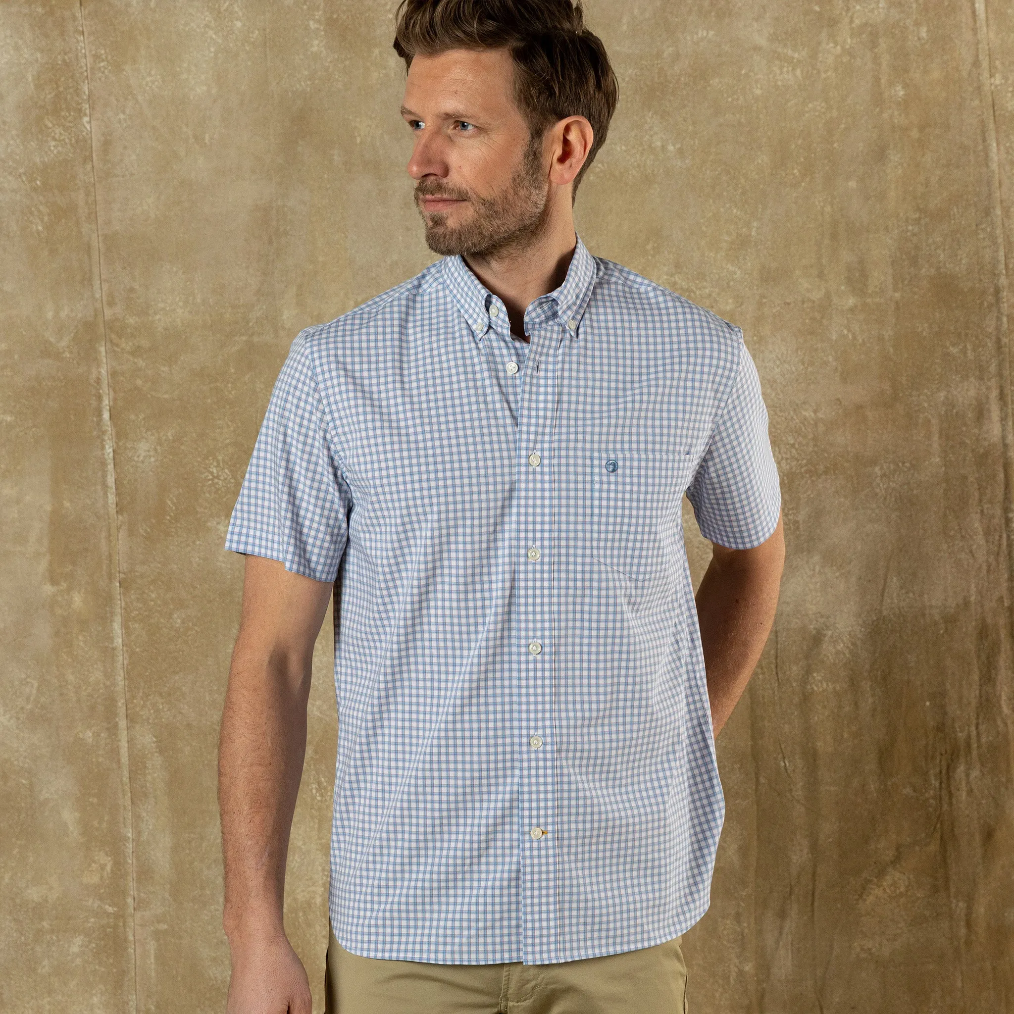 Performance Poplin Sport Shirt - Quinn Plaid - Serenity Blue sold by Duck Head