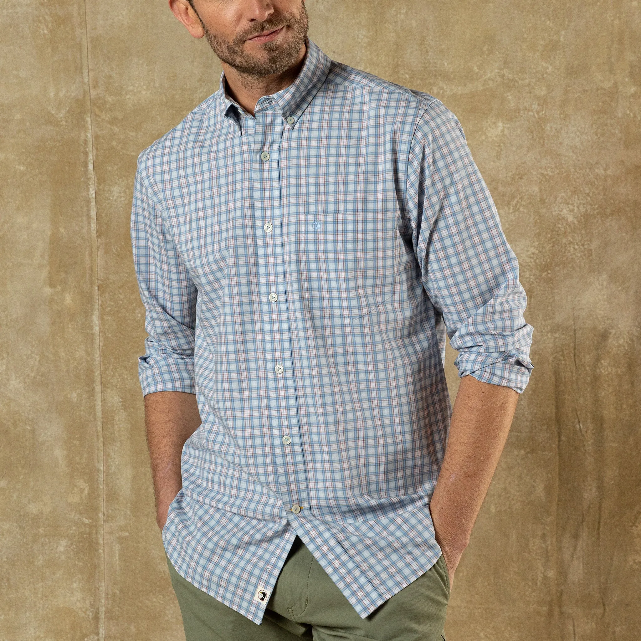 Performance Poplin Sport Shirt - Mayville Plaid - Light Blue sold by Duck Head
