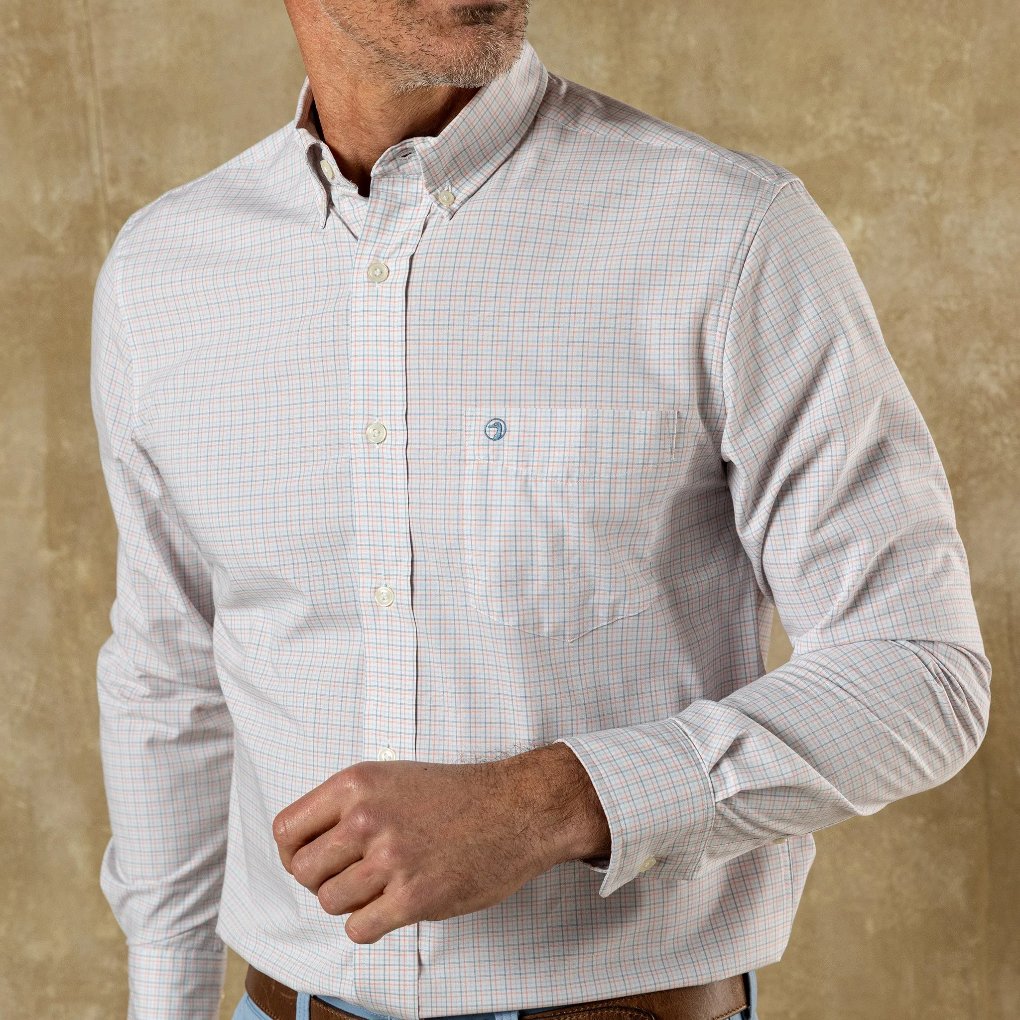 Performance Poplin Sport Shirt - Joiner Plaid - Coral sold by Duck Head product image thumbnail 2