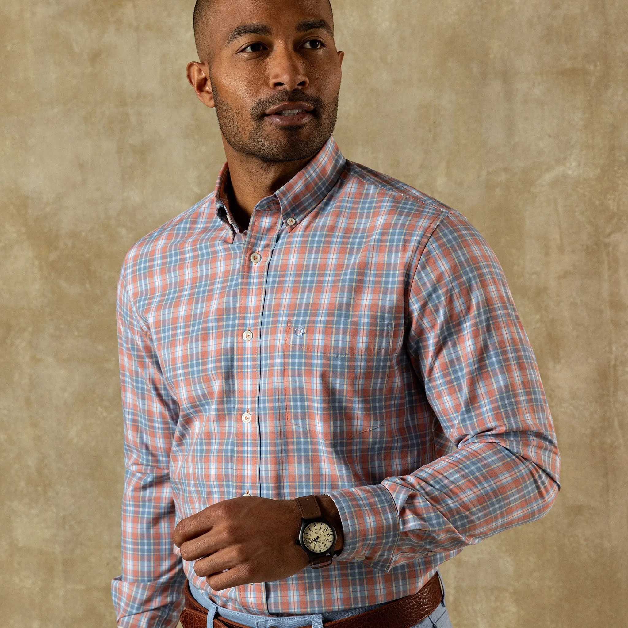 Performance Poplin Sport Shirt - Jeffries Plaid - Rosewood sold by Duck Head