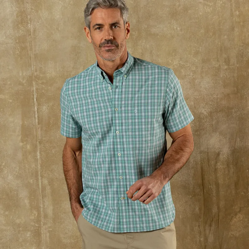 Performance Poplin Sport Shirt - Forrest Plaid - Aspen Green sold by Duck Head