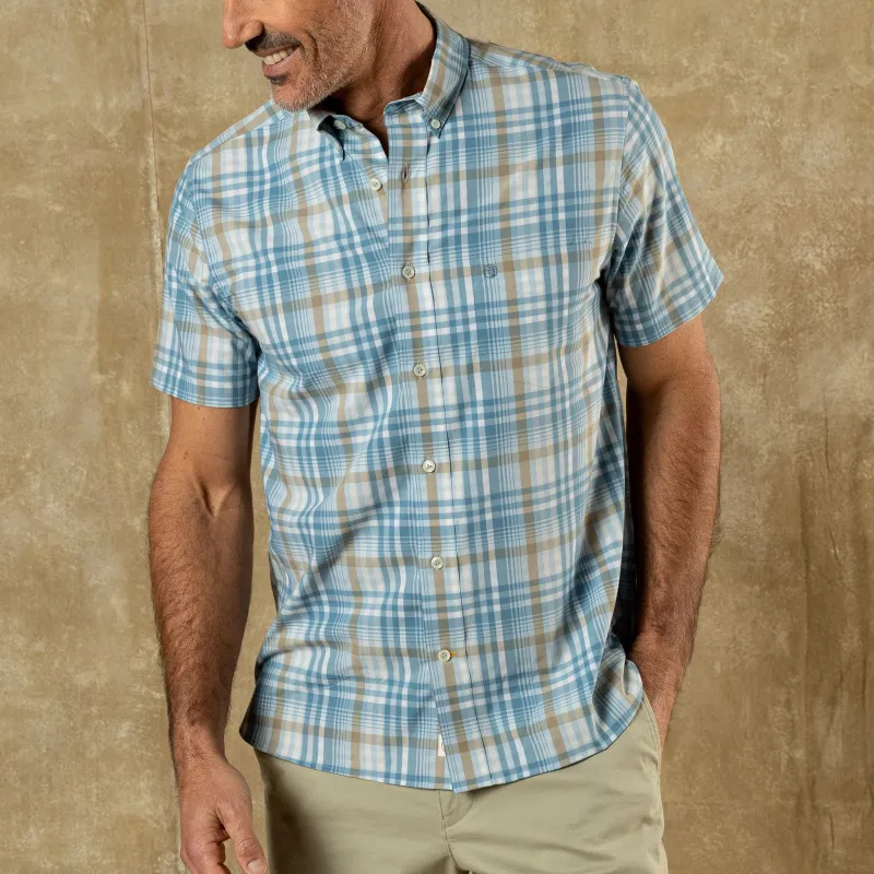 Performance Poplin Sport Shirt - Bunkley Plaid - Sky Blue sold by Duck Head