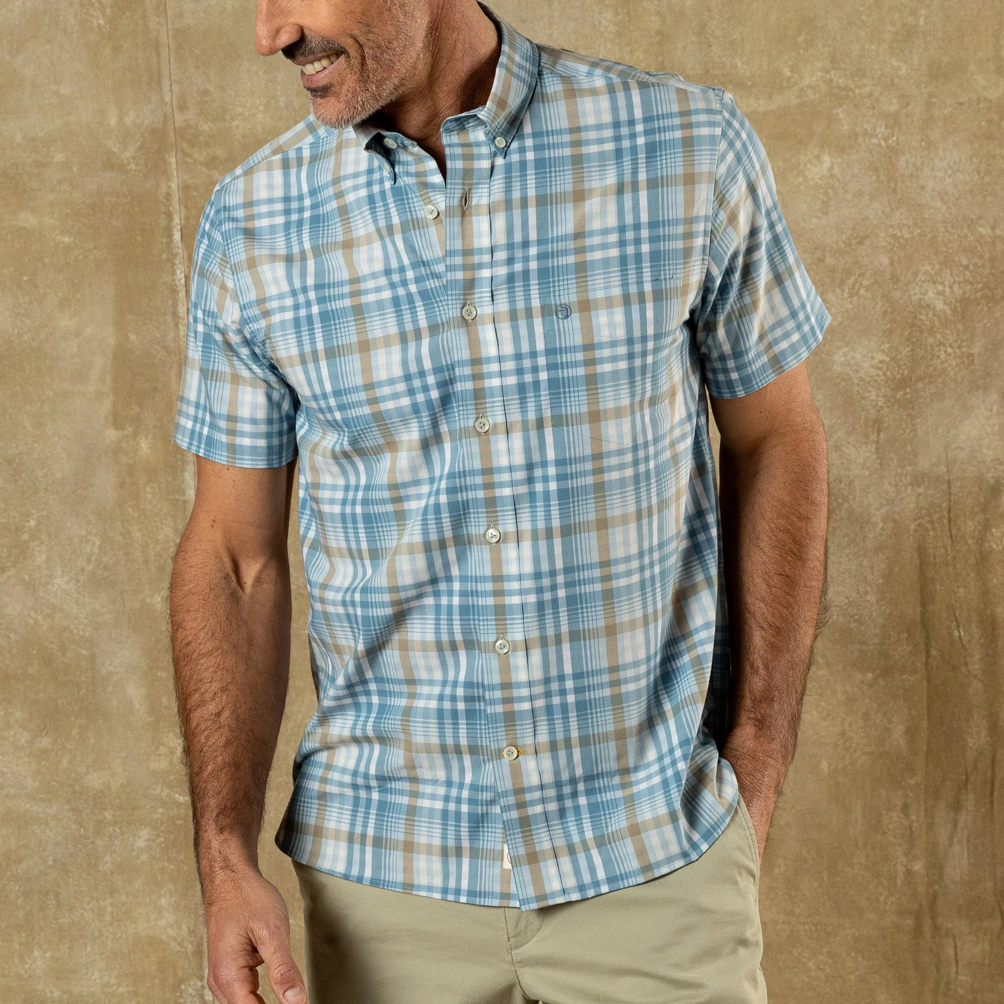 Performance Poplin Sport Shirt - Bunkley Plaid - Sky Blue sold by Duck Head