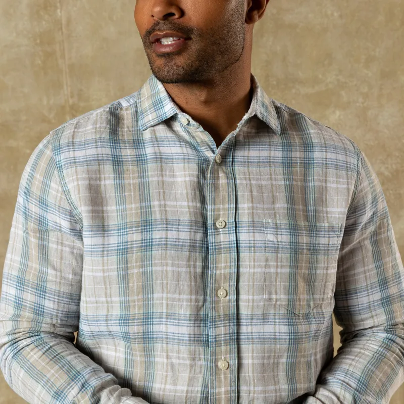 Linen Poplin Sport Shirt - Chaplin Plaid - Sandstone sold by Duck Head