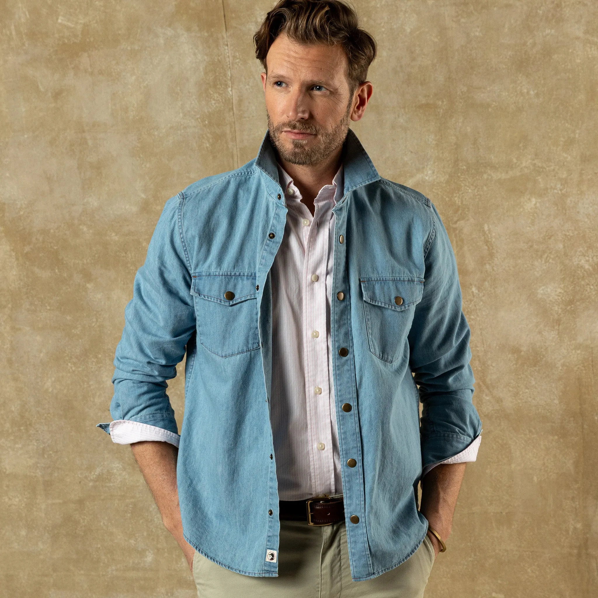 Denim Snap Shirt - Ware Solid - Light Wash sold by Duck Head