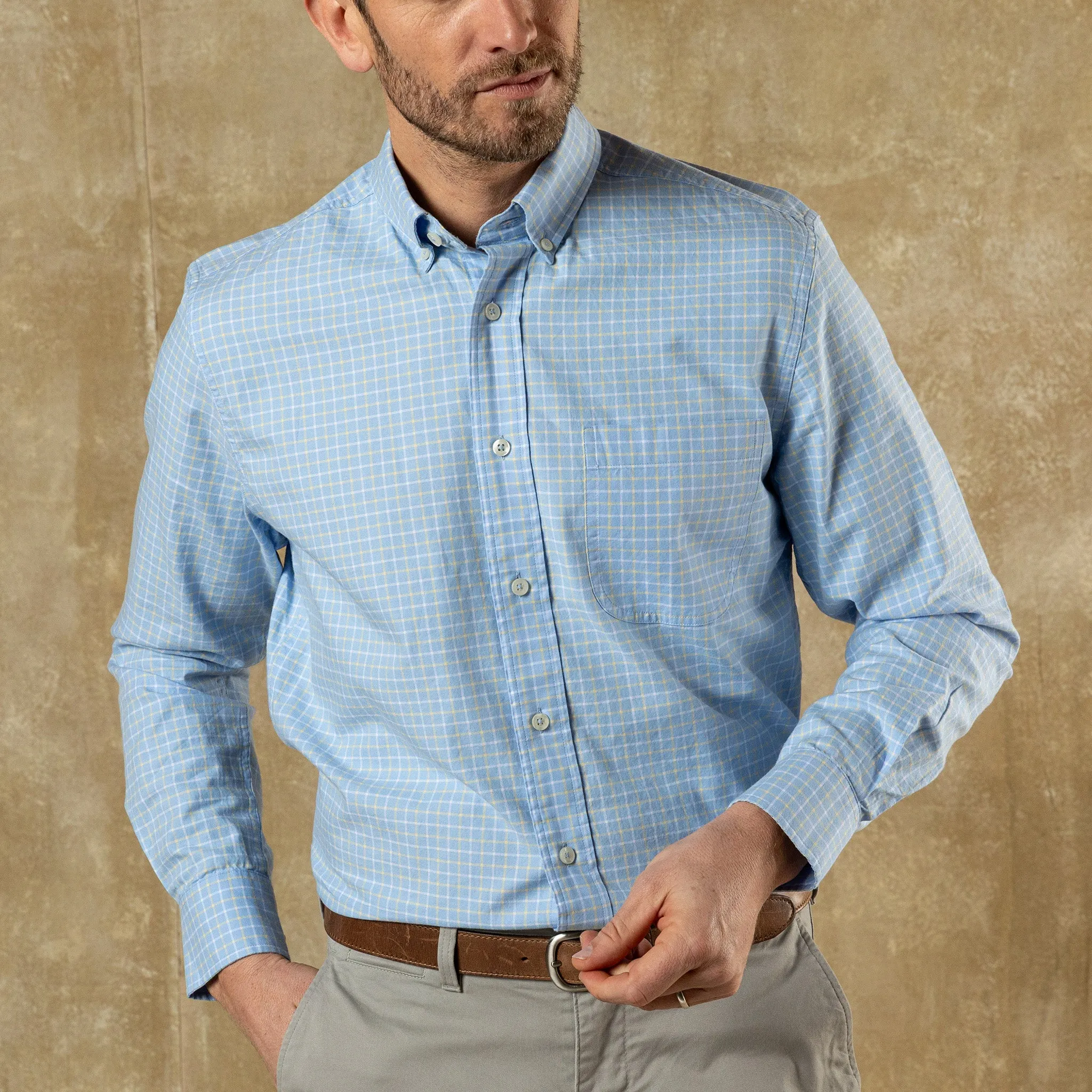 Cotton Oxford Sport Shirt - Kline Plaid - Serenity Blue sold by Duck Head