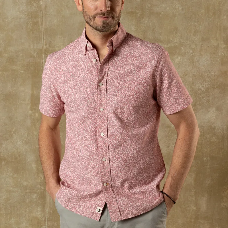 Cotton Chambray Sport Shirt - Woodville Floral - Rosewood made by Duck Head
