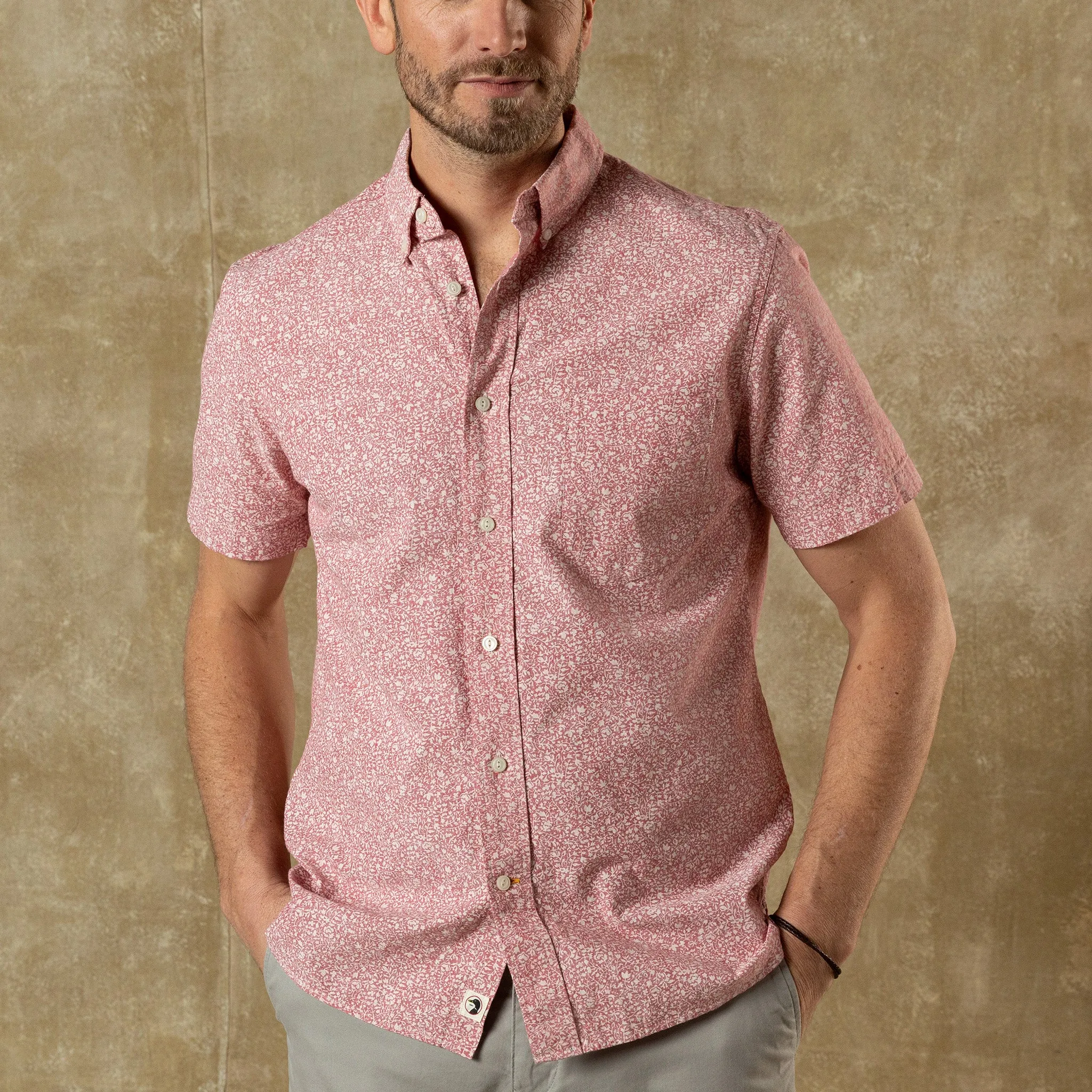 Cotton Chambray Sport Shirt - Woodville Floral - Rosewood sold by Duck Head