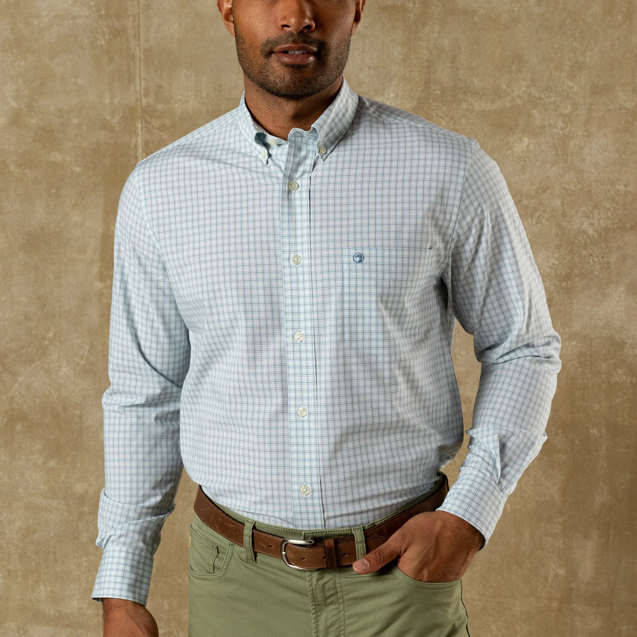 Performance Poplin Sport Shirt - Stokes Plaid - Seafoam Green sold by Duck Head