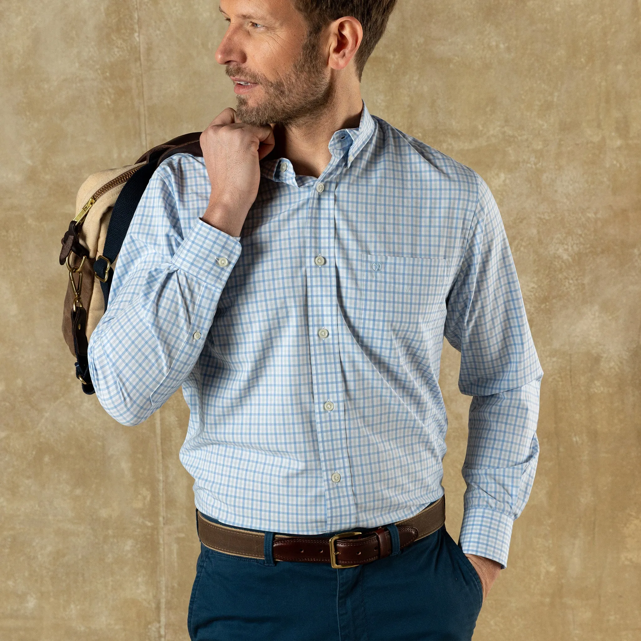 Performance Poplin Sport Shirt - Shaw Gingham - Sky Blue sold by Duck Head
