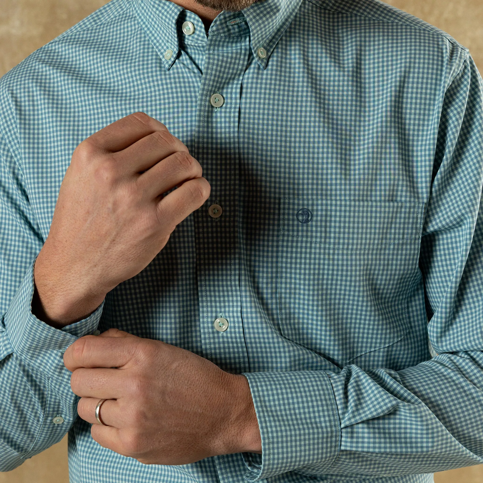 Performance Poplin Sport Shirt - Lyle Gingham - Seafoam Green sold by Duck Head product image thumbnail 2