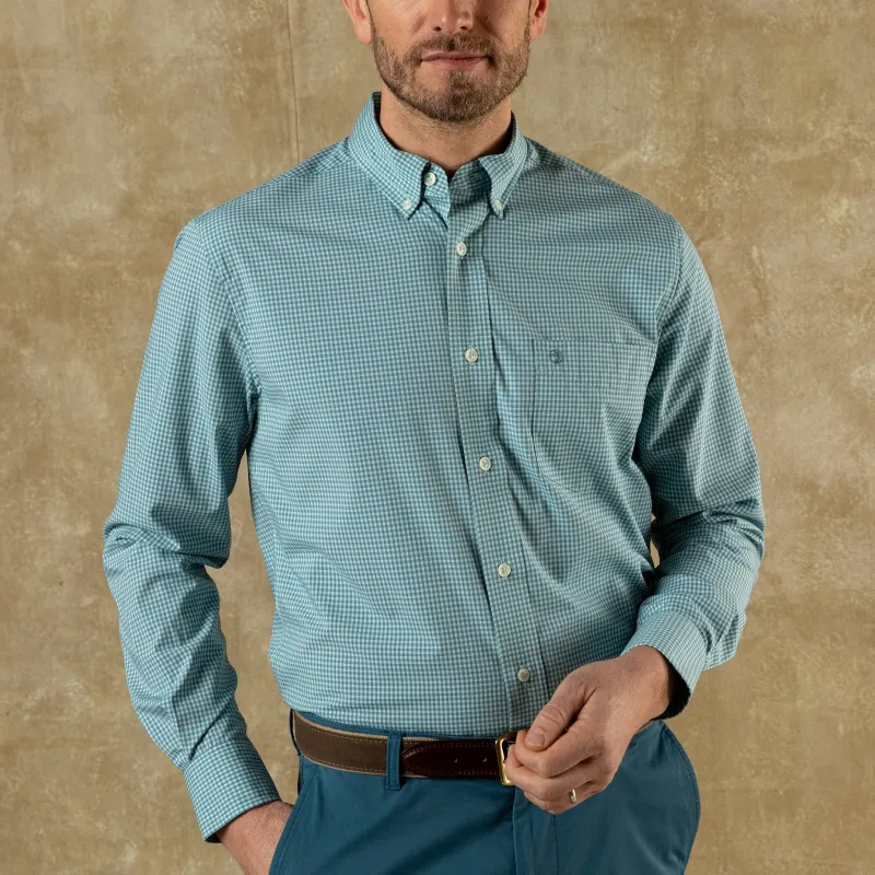 Performance Poplin Sport Shirt - Lyle Gingham - Seafoam Green made by Duck Head