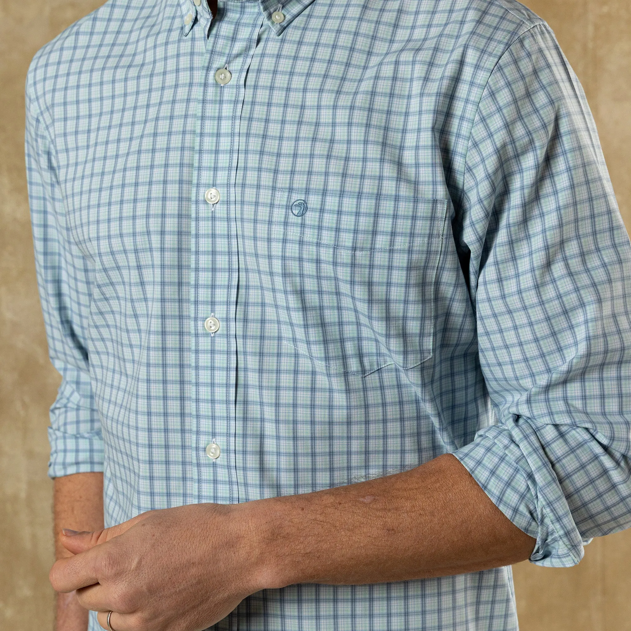 Performance Poplin Sport Shirt - Linwood Plaid - Seafoam Green sold by Duck Head product image thumbnail 2