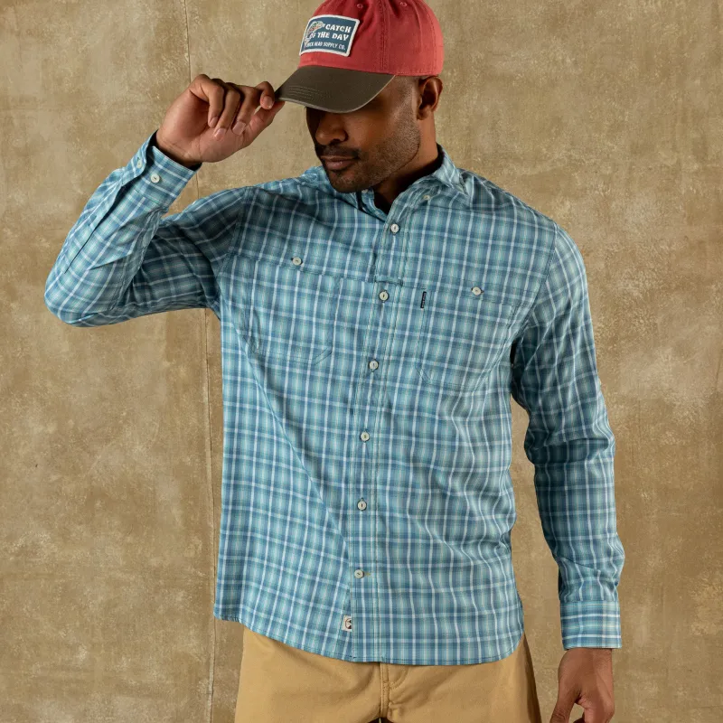 Performance Dobby Guide Shirt - Melrose Plaid - Lake Blue sold by Duck Head