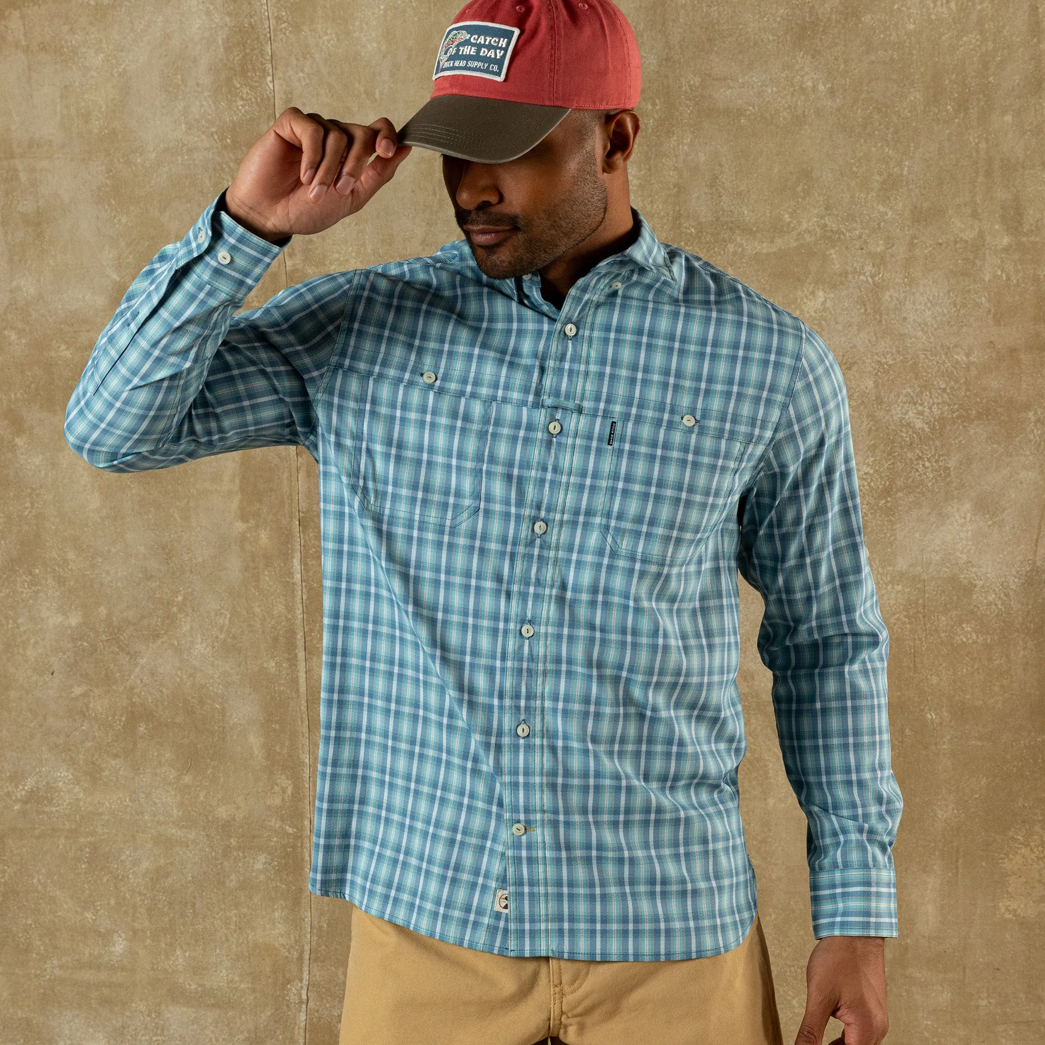 Performance Dobby Guide Shirt - Melrose Plaid - Lake Blue sold by Duck Head