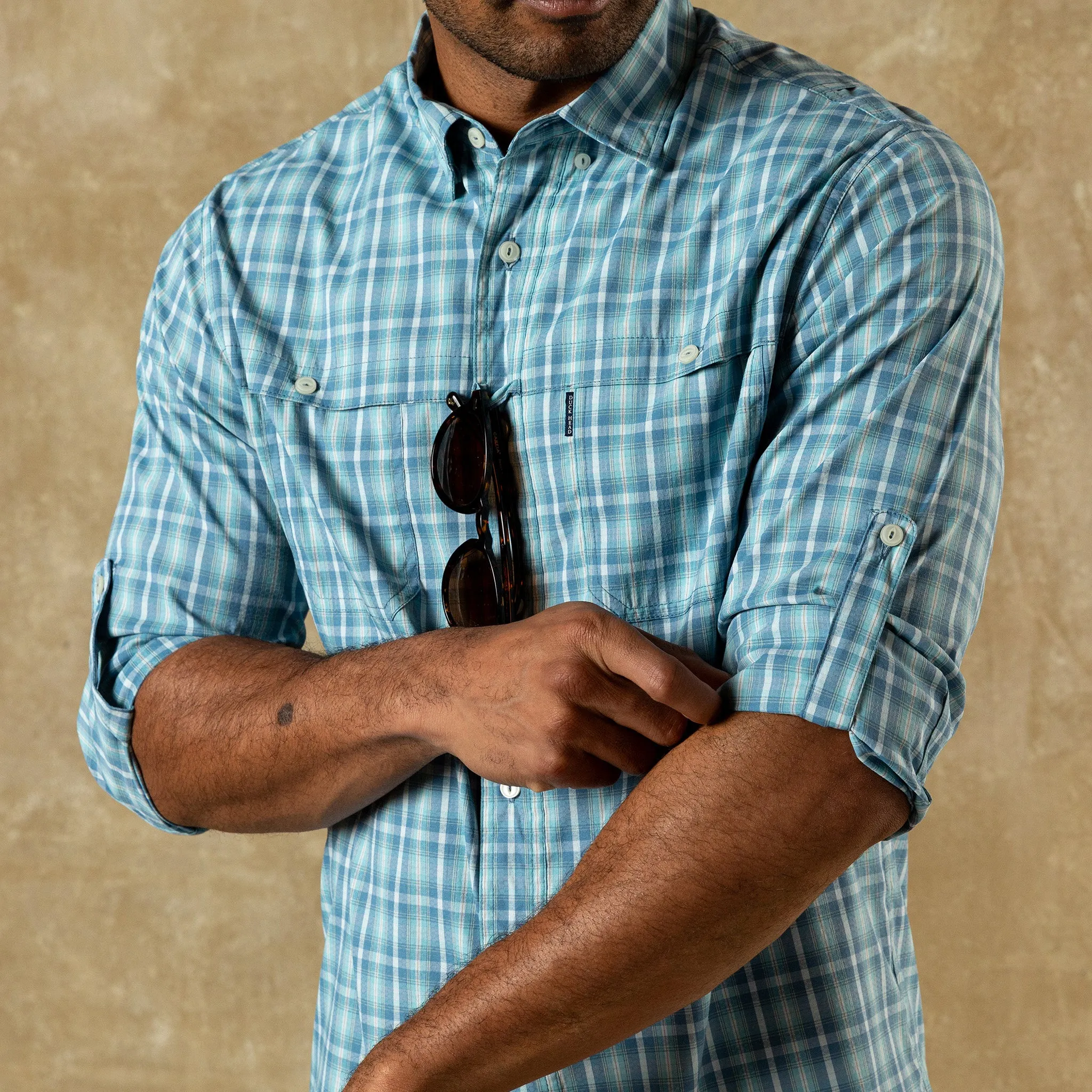 Performance Dobby Guide Shirt - Melrose Plaid - Lake Blue sold by Duck Head product image thumbnail 2