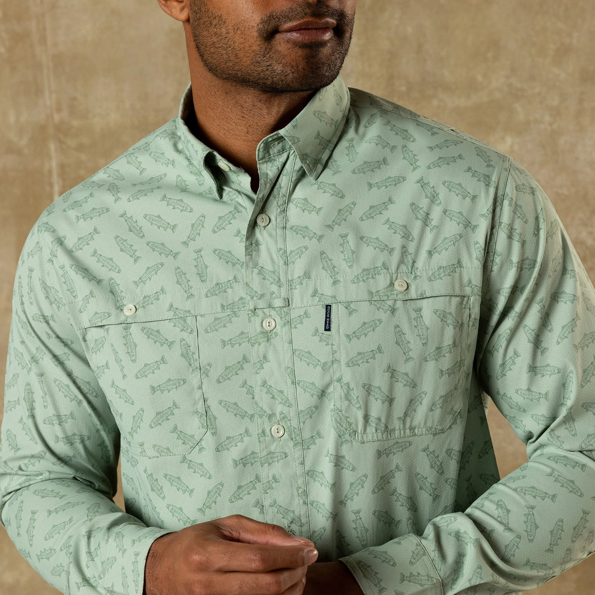 Performance Dobby Guide Shirt - Angler Print - Sage sold by Duck Head product image thumbnail 2