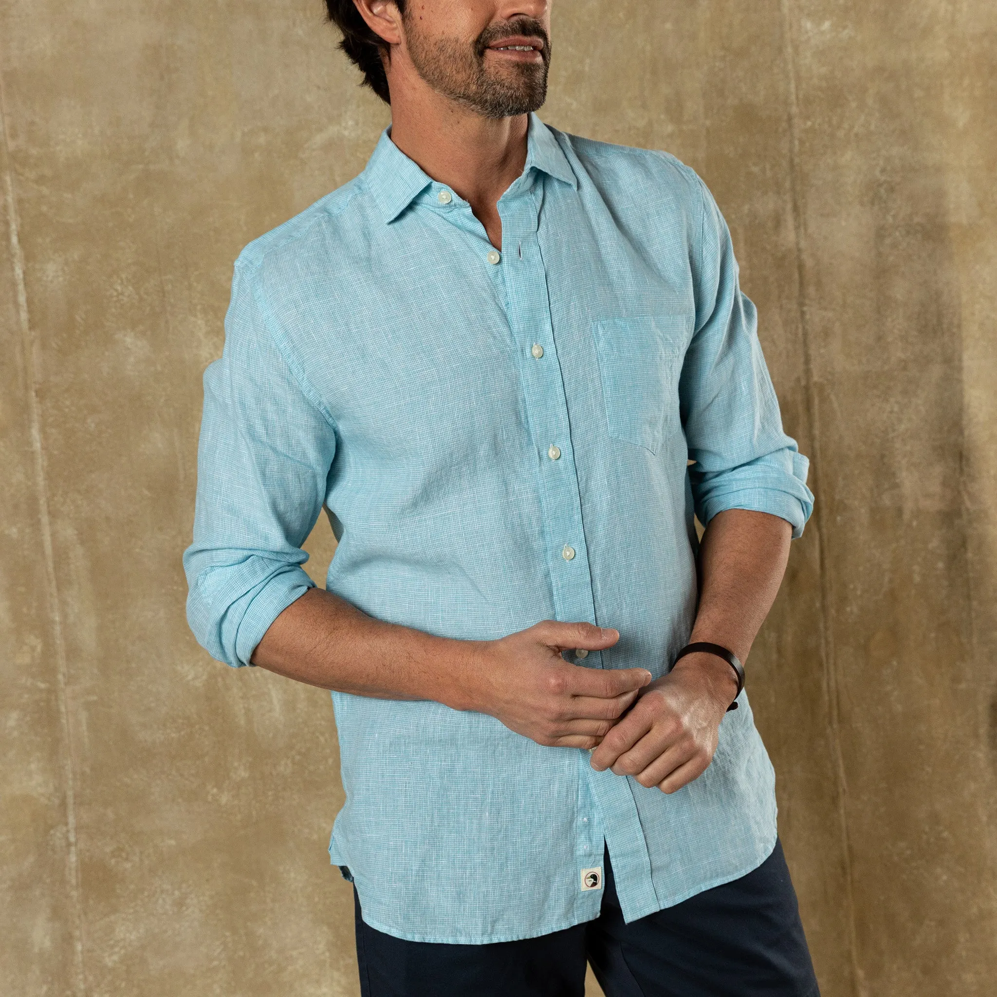 Linen Poplin Sport Shirt - Fenton Plaid - Lake Blue sold by Duck Head