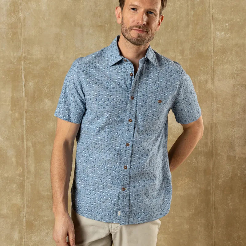 Cotton Chambray Sport Shirt - Bellmont Print - Blue Horizon made by Duck Head