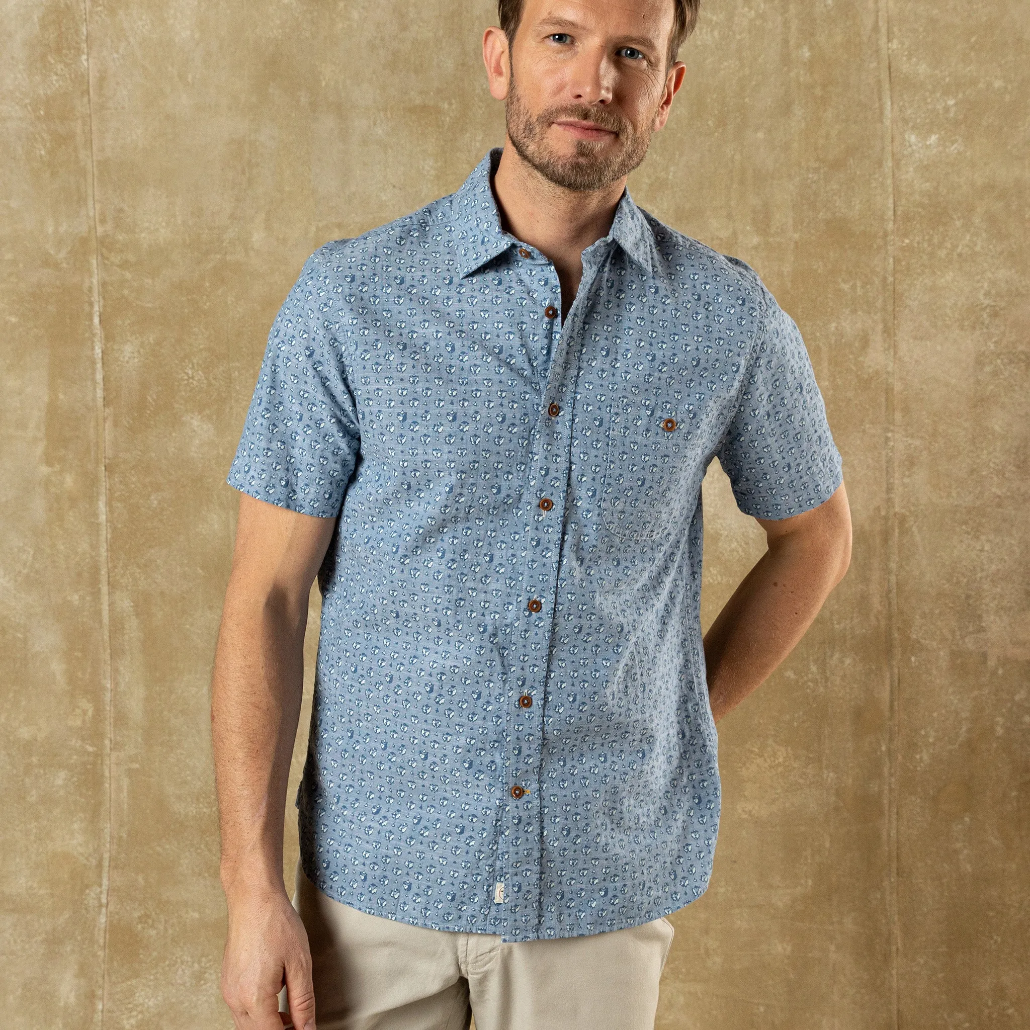 Cotton Chambray Sport Shirt - Bellmont Print - Blue Horizon sold by Duck Head