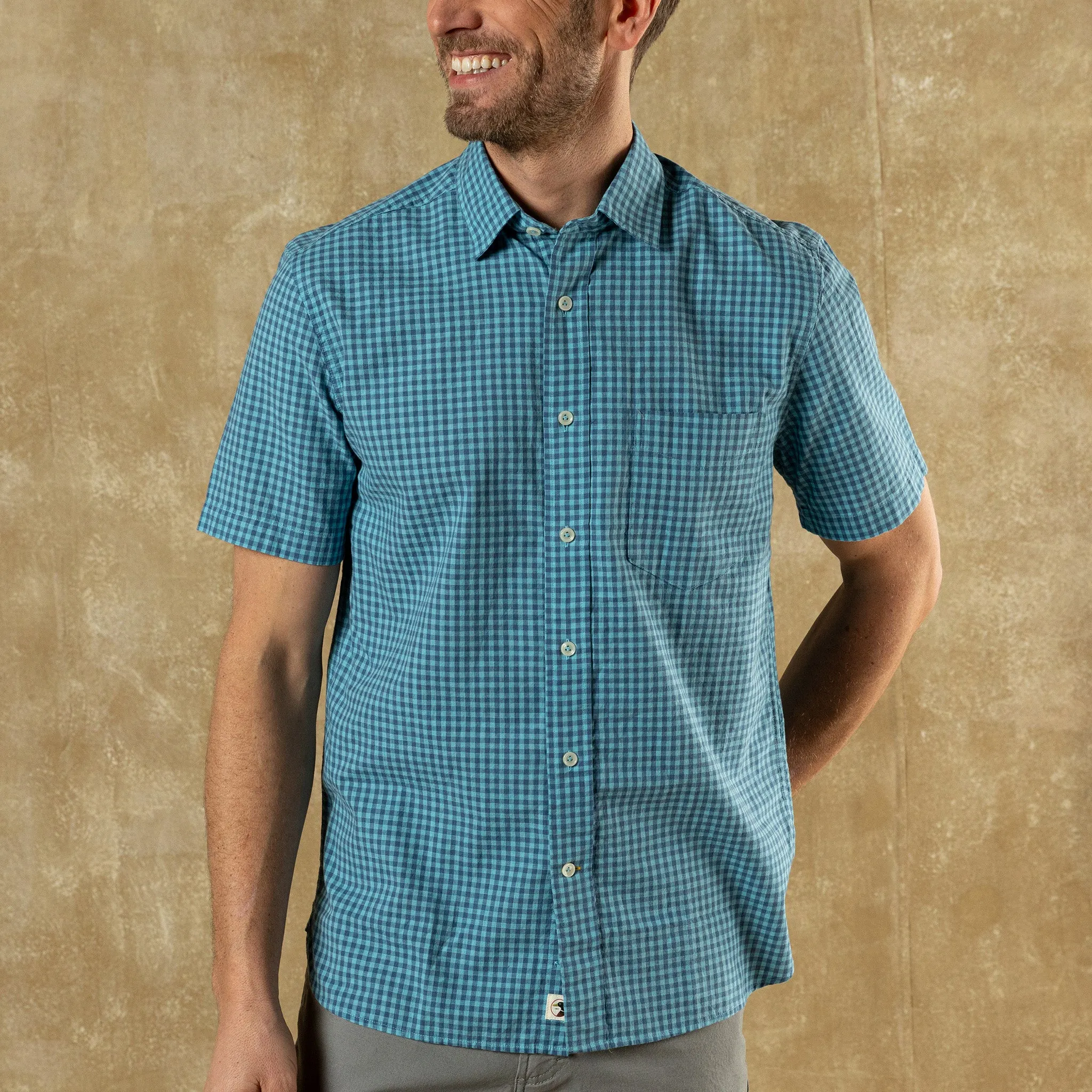 Cotton Slub Sport Shirt - Alcove Gingham - Blue Horizon sold by Duck Head