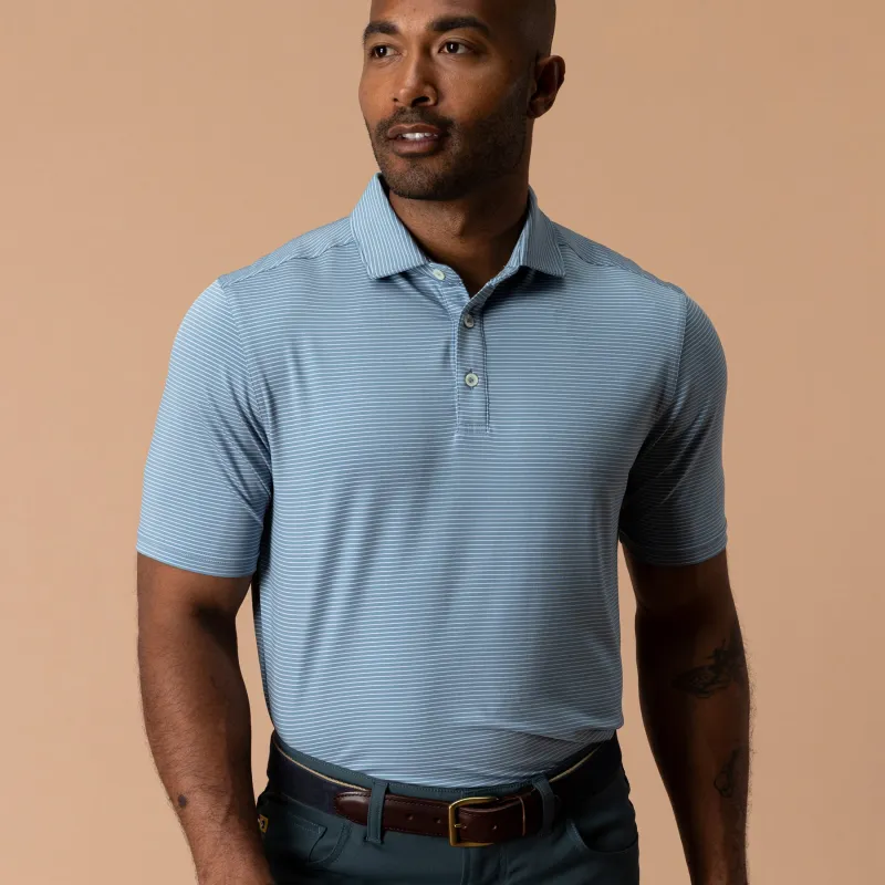 Long Drive Performance Polo - Whit Stripe - Windblown Sky made by Duck Head
