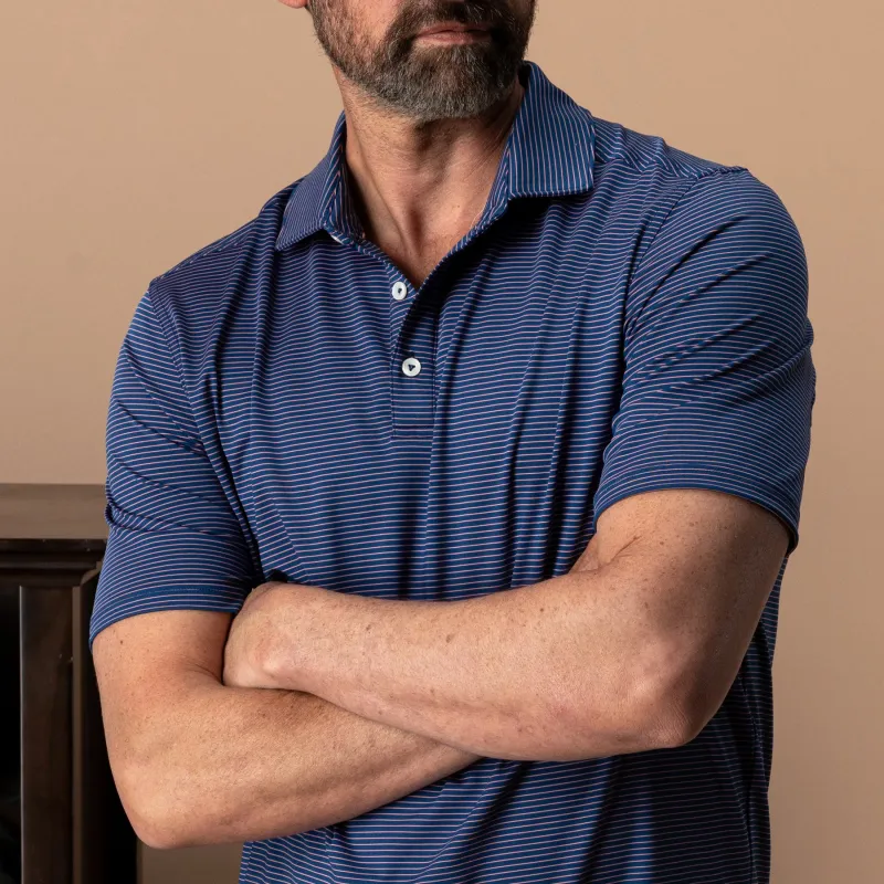 Long Drive Performance Polo - Whit Stripe - Navy Peony made by Duck Head