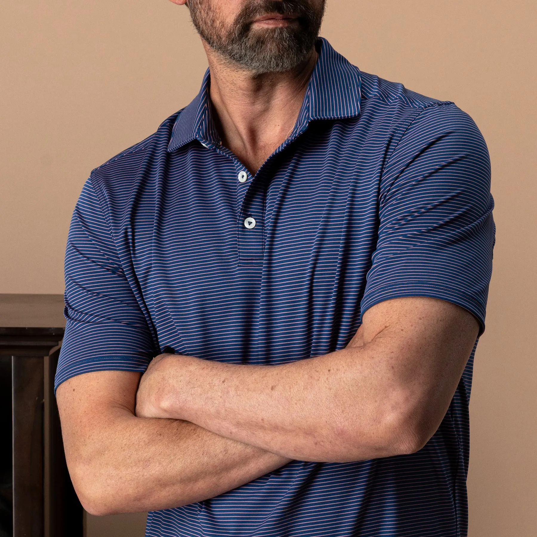 Long Drive Performance Polo - Whit Stripe - Navy Peony sold by Duck Head