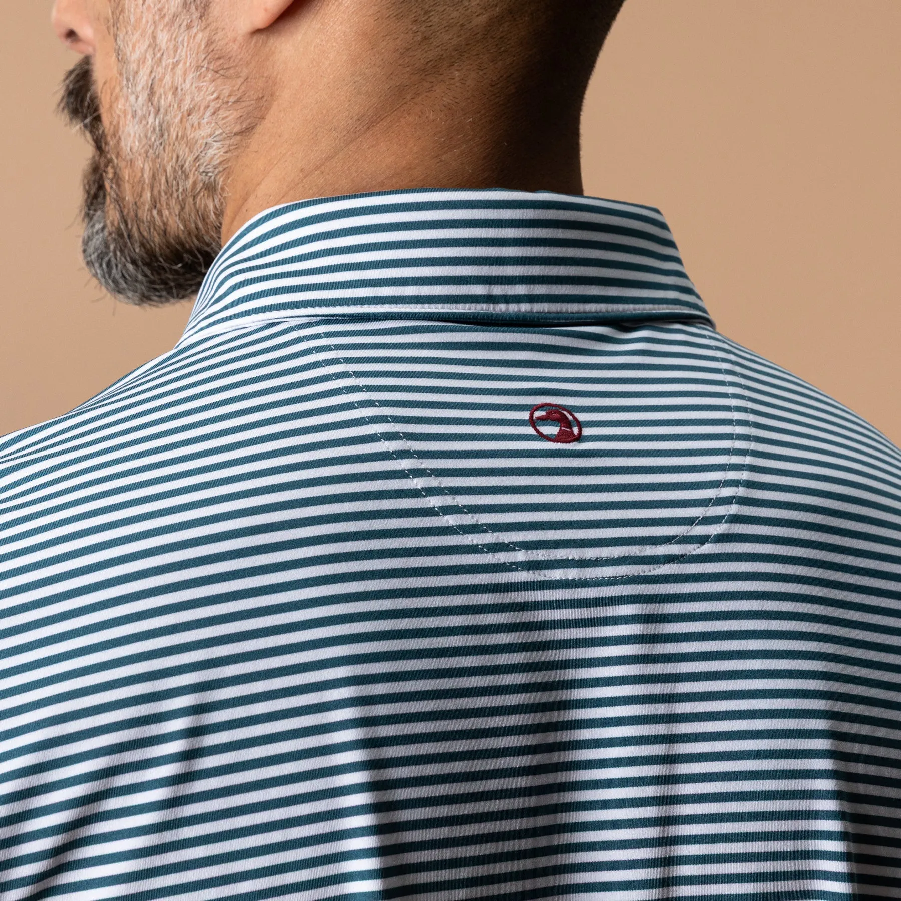 Long Drive Performance Polo - Kirk Stripe - Stormy Teal sold by Duck Head product image thumbnail 2